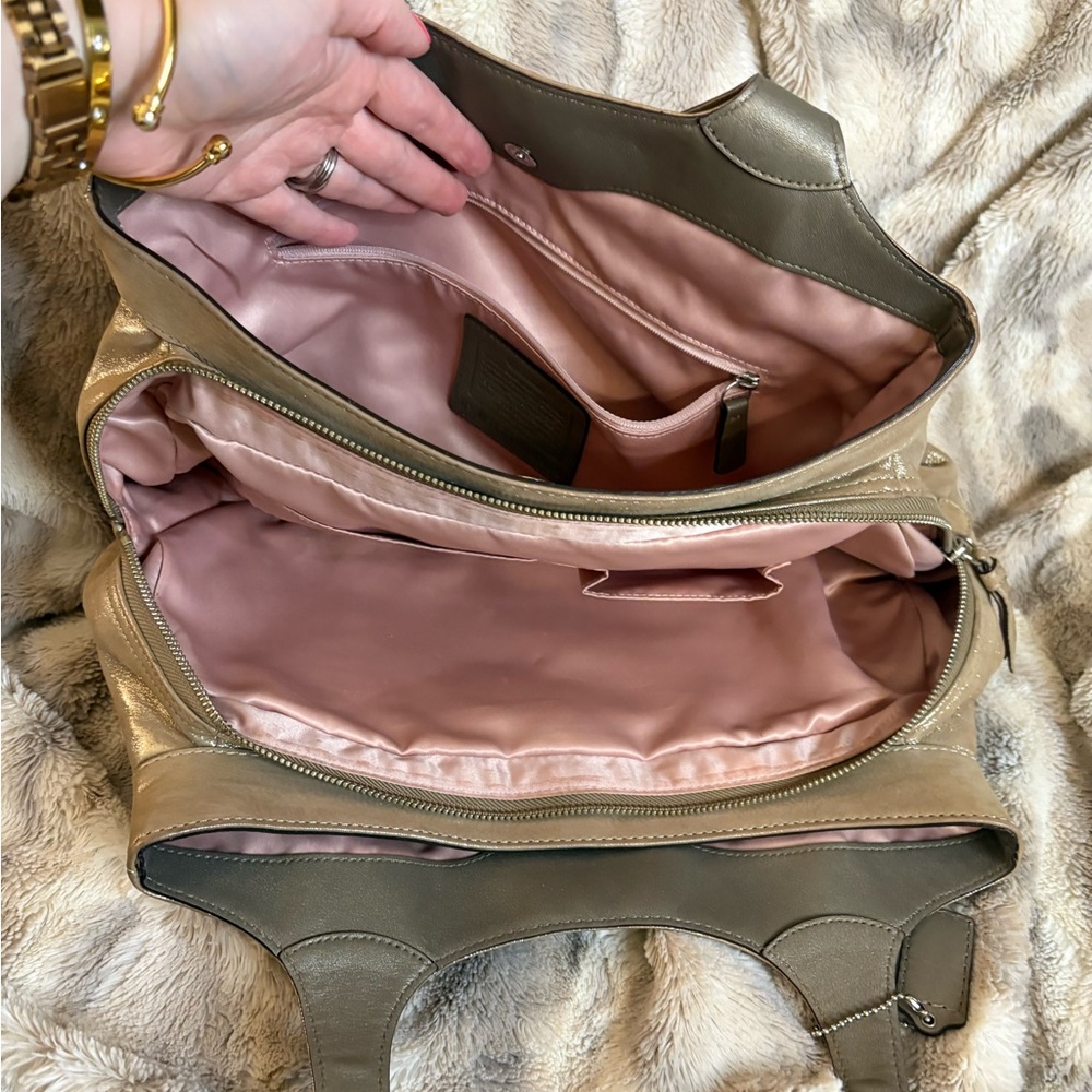 Coach Shimmery Taupe Leather Shoulder Bag - Picture 9 of 10
